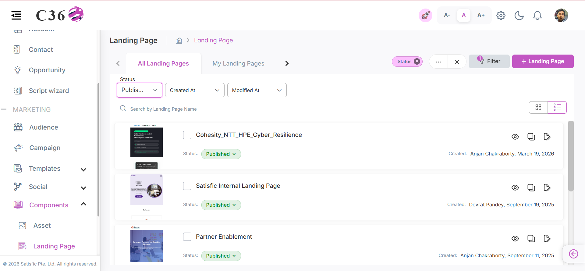 Filter landing pages